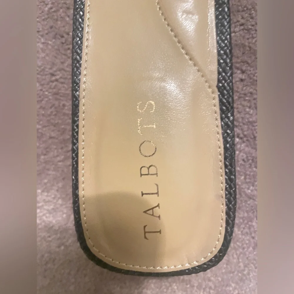 Talbots Black Slide Sandals with Gold Buckles - Picture 2 of 3